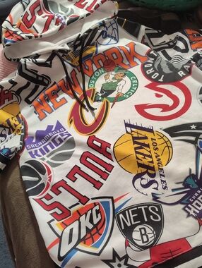 NBA White Hoodie with Multicolor Logo Accent